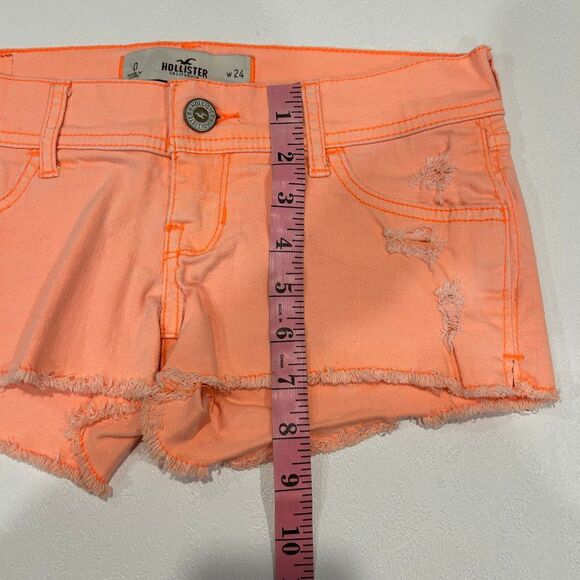 Hollister Neon Peach Distressed Cutoff Denim Shorts Size 0 W24 - Picture 6 of 7